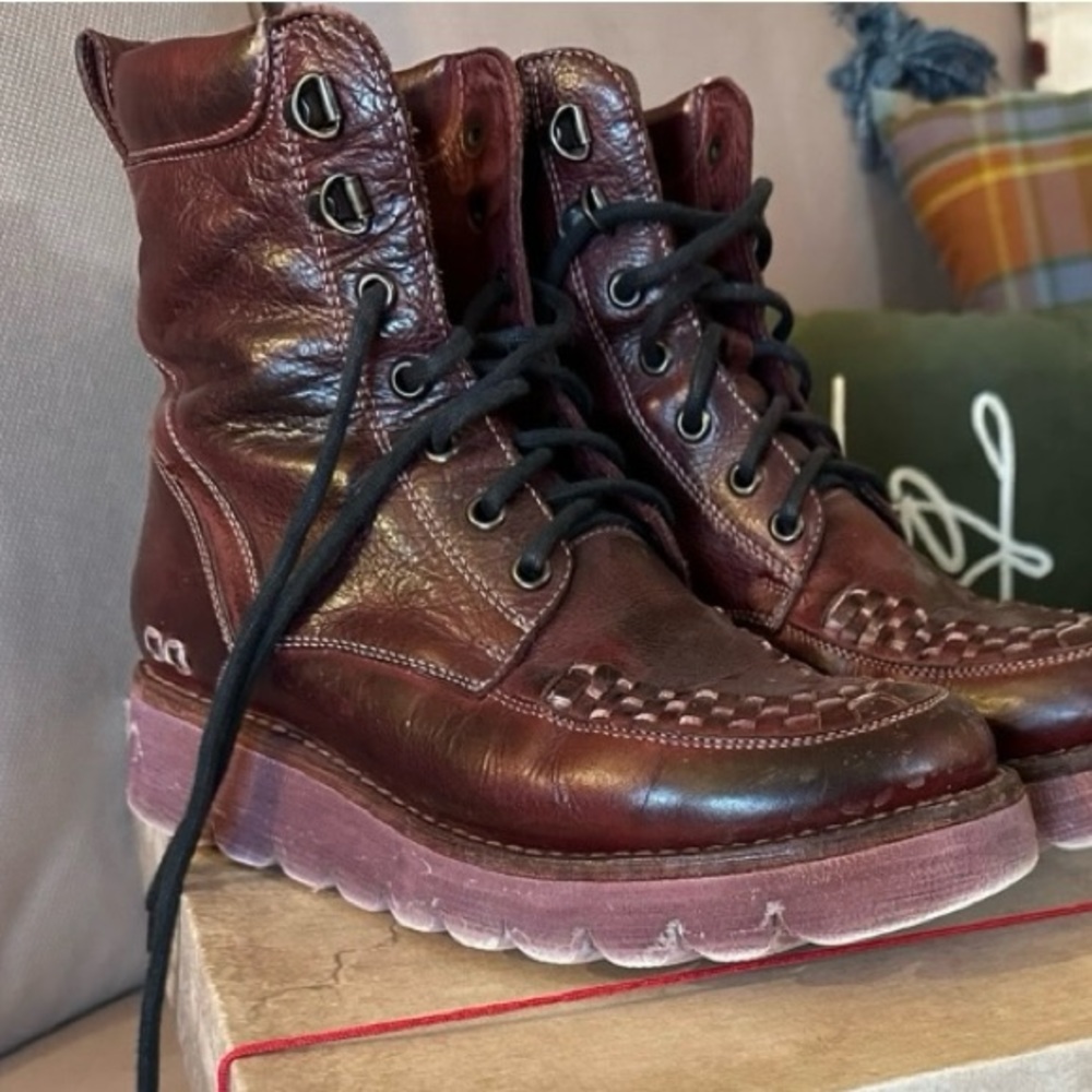 BED STU Boots RARE MERLOT ELISHA II Leather Moto Red Burgundy Black Size 7.5